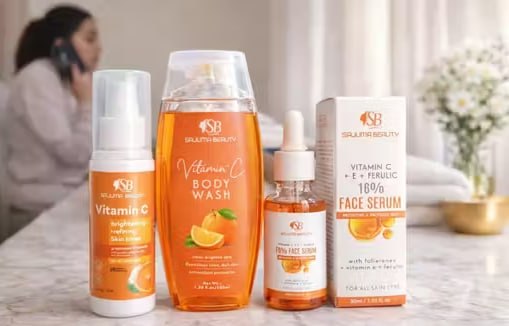 Sajuma Beauty Vitamin C Body Wash and Brightening Skin Toner Combo for Glowing and Refreshed Skin