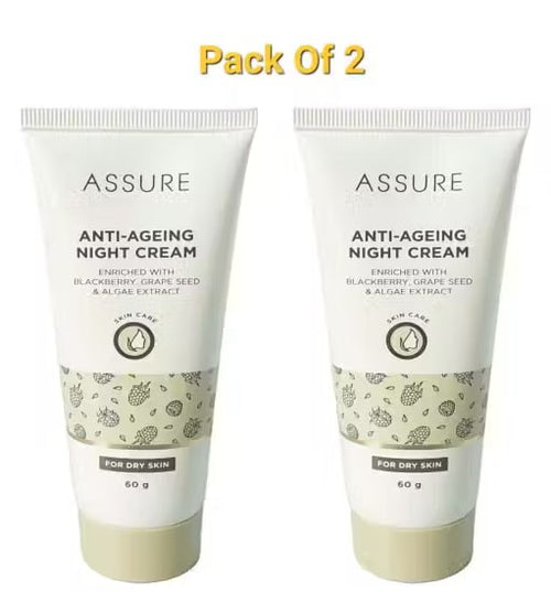 ASSURE Anti-Ageing Night Cream Enriched With Blackberry Grape Seed & Algae Extract. (60 ml)(pack of 2)
