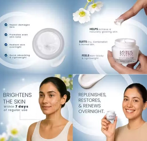 Lotus Herbals WhiteGlow Skin Brightening & Nourishing Night Cream | For Dull Skin & Dark Spots | Overnight Skin Care | 25 g