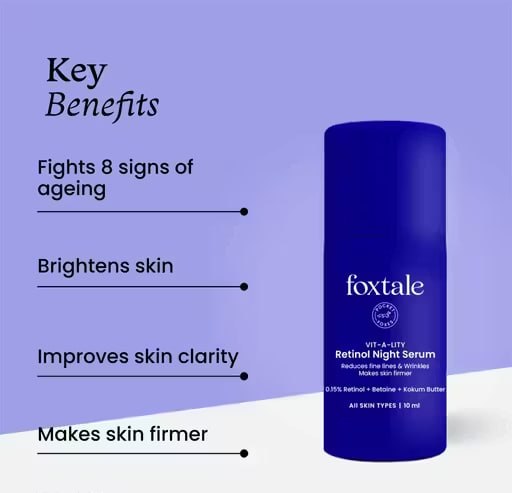 Foxtale 0.15% Beginner Friendly Retinol Night Serum | Anti-Aging Night Cream | Reduces Fine Lines & Wrinkles | For Men & Women | All Skin Types | 10 ml