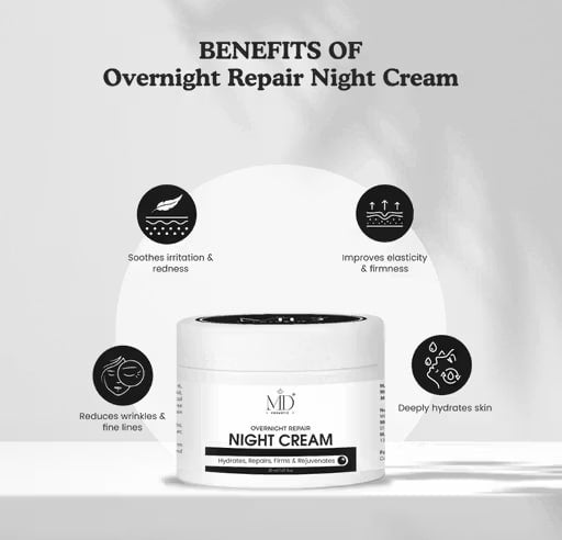 MD Overnight Repair Night Cream & Vitamin C + Gold Face Wash Combo | Skin Repair & Brightening Skincare Set