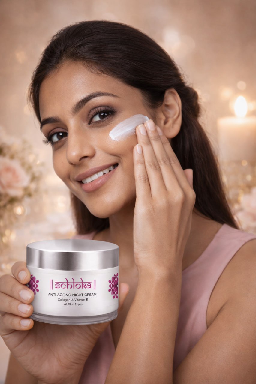 Schloka Anti-Ageing Night Cream with Collagen & Vitamin E | Skin Firming & Hydrating Night Care | For All Skin Types | Pack of 1