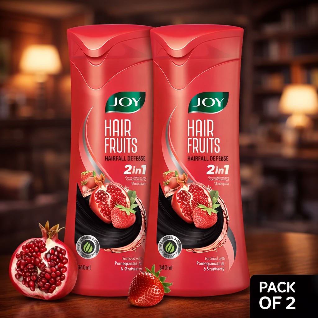 Joy Hair Fruits Hair Fall Defense 2-in-1 Conditioning Shampoo Combo – Pomegranate & Strawberry | 2 × 340ml (680ml)
