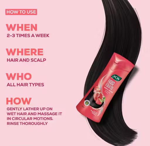Joy Hair Fruits Hair Fall Defense 2-in-1 Conditioning Shampoo Combo – Pomegranate & Strawberry | 2 × 340ml (680ml)