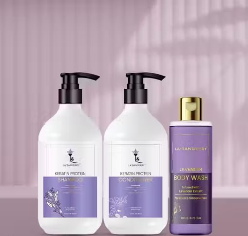 LA’BANGERRY Advanced Keratin Protein Hair Care Combo – Shampoo, Conditioner & Lavender Body Wash | Daily Care Pack