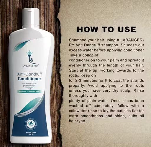 LA’BANGERRY Anti-Dandruff Hair Care Combo – Hibiscus & Lawsonia Alba Shampoo + Conditioner | Frizz & Dandruff Control | 250ml × 2