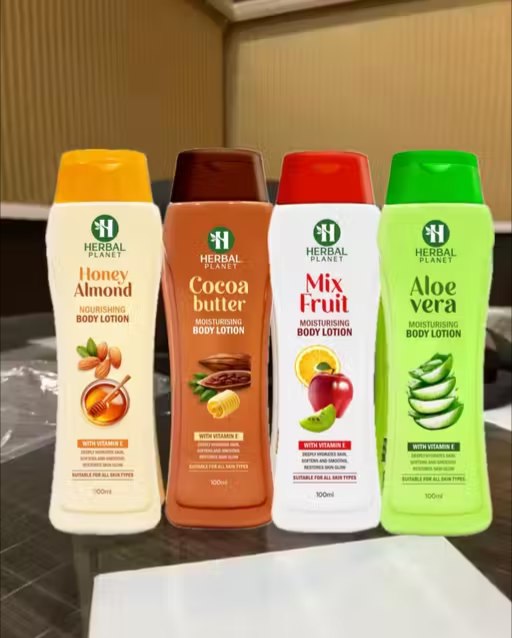 Herbal Planet Moisturising Body Lotion Set of 4 (100ml Each) | Honey Almond, Cocoa Butter, Mix Fruit & Aloe Vera | Hydrating & Nourishing Body Lotion for Soft Skin