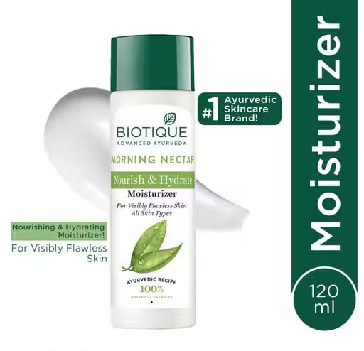 Biotique Morning Nectar Moisturizer 120ml | Nourishing & Hydrating Face Moisturizer | Lightweight Daily Moisturizing Cream for Soft & Glowing Skin