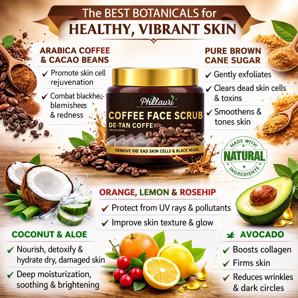 Natural Face & Body Scrub Combo Pack (3 x 100g) | Coffee, Strawberry & DeTan Scrub | Exfoliating Face Scrub for Glowing Skin | For Men & Women | Suitable for All Skin Types