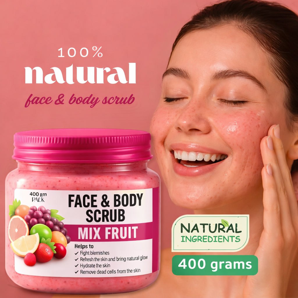 Mix Fruit Face & Body Scrub 400g | Brightening & Deep Nourishing Exfoliator | Removes Dead Skin Cells | Hydrating Scrub for Men & Women | All Skin Types