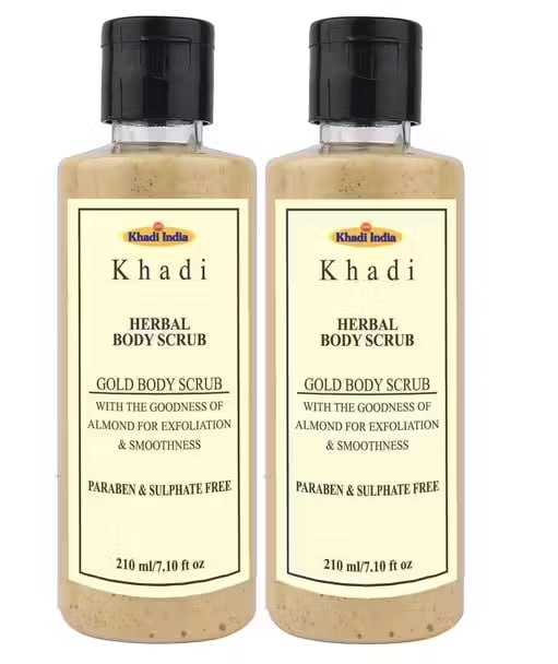 Khadi Herbal Gold Body Scrub Set of 2 (210ml Each) | Deep Cleansing & Skin Brightening Exfoliating Scrub | Removes Dead Skin Cells for Smooth & Glowing Skin
