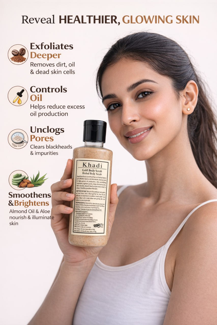 Khadi Herbal Gold Body Scrub Set of 2 (210ml Each) | Deep Cleansing & Skin Brightening Exfoliating Scrub | Removes Dead Skin Cells for Smooth & Glowing Skin