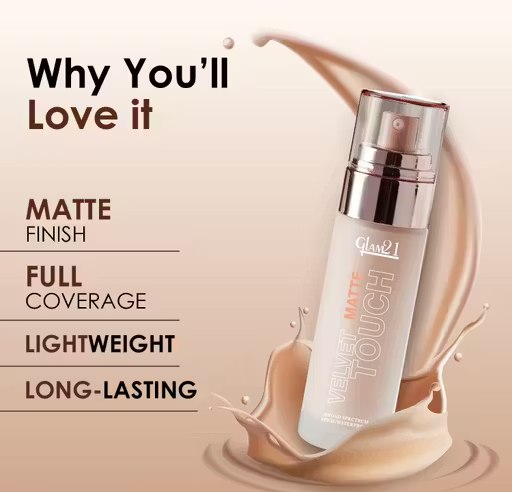 Glam21 Velvet Touch Oil Control Silk Foundation | Waterproof | High Coverage | SPF 35 | Long Lasting | 50gm