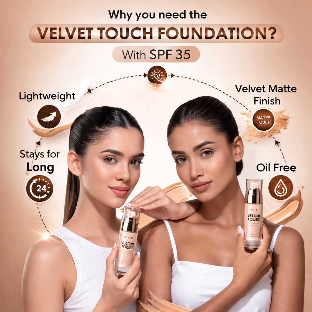 Glam21 Velvet Touch Oil Control Silk Foundation | Waterproof | High Coverage | SPF 35 | Long Lasting | 50gm