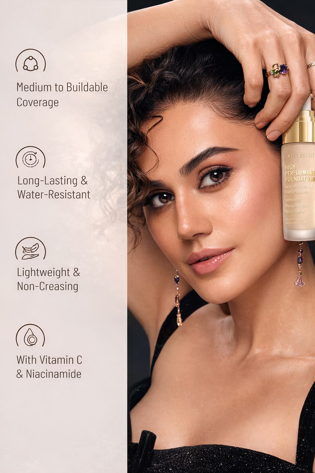 Swiss Beauty Vitamin C & Niacinamide High Performance Foundation – Long Lasting Smooth Finish | Shade 03 Natural Beige