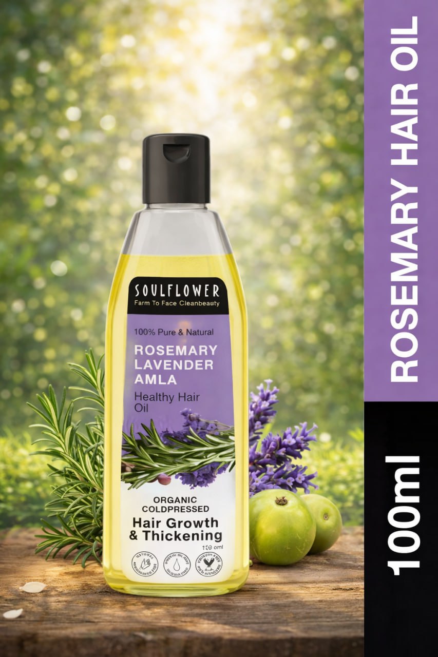 Soulflower Rosemary & Amla Hair Growth Oil – Anti Hair Fall, Dandruff Control & Strong Hair | Natural Essential Oil | 100ml