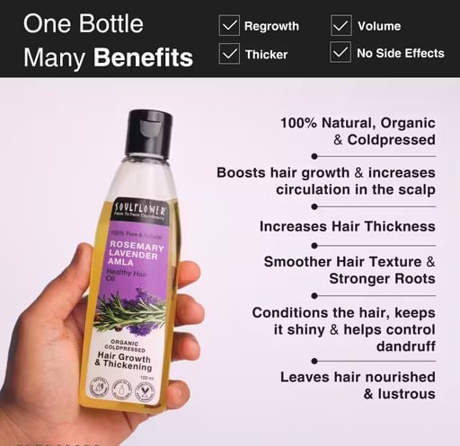 Soulflower Rosemary & Amla Hair Growth Oil – Anti Hair Fall, Dandruff Control & Strong Hair | Natural Essential Oil | 100ml