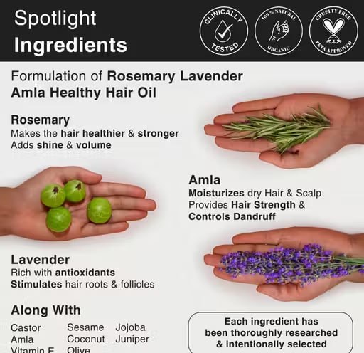 Soulflower Rosemary & Amla Hair Growth Oil – Anti Hair Fall, Dandruff Control & Strong Hair | Natural Essential Oil | 100ml