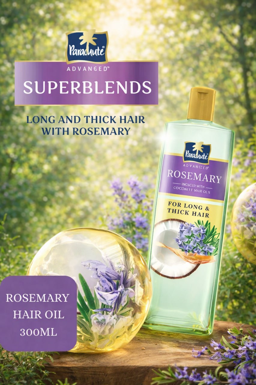 Parachute Advansed Rosemary Enriched Coconut Hair Oil – Promotes Hair Growth & Thicker Hair | Non-Sticky Formula | 300ml