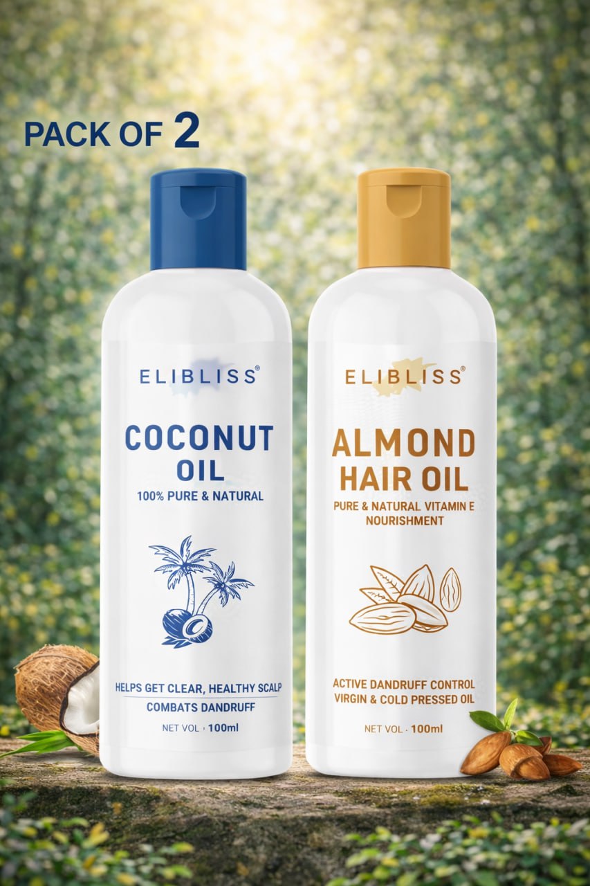 Elibliss Coconut & Almond Nourishing Hair Oil Combo – Soft, Smooth & Shiny Hair | Non-Sticky Daily Care | 100ml × 2