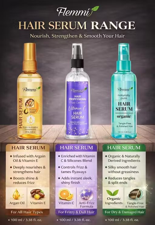 Flemmi Gloss Hair Serum Combo – Smooth, Frizz-Free & Shiny Hair | 100ml × 3