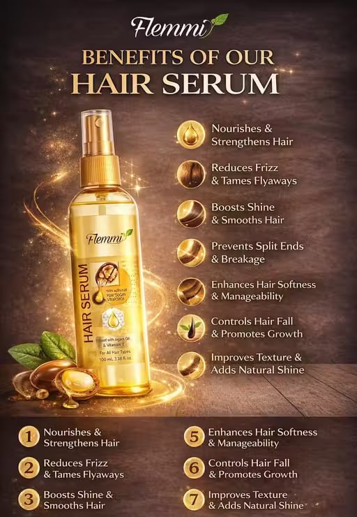 Flemmi Gloss Hair Serum Combo – Smooth, Frizz-Free & Shiny Hair | 100ml × 3