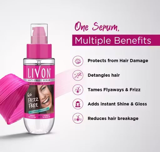 Livon Hair Serum with Argan Oil & Vitamin E – Smooth, Shiny & Frizz-Free Hair | Leave-In Serum | Men & Women | 100ml