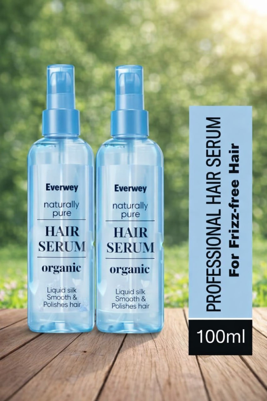 Pack of 2- Everwey Organic Professional Hair Serum – Liquid Silk for Smooth, Shiny & Frizz-Free Hair | 100ml × 2