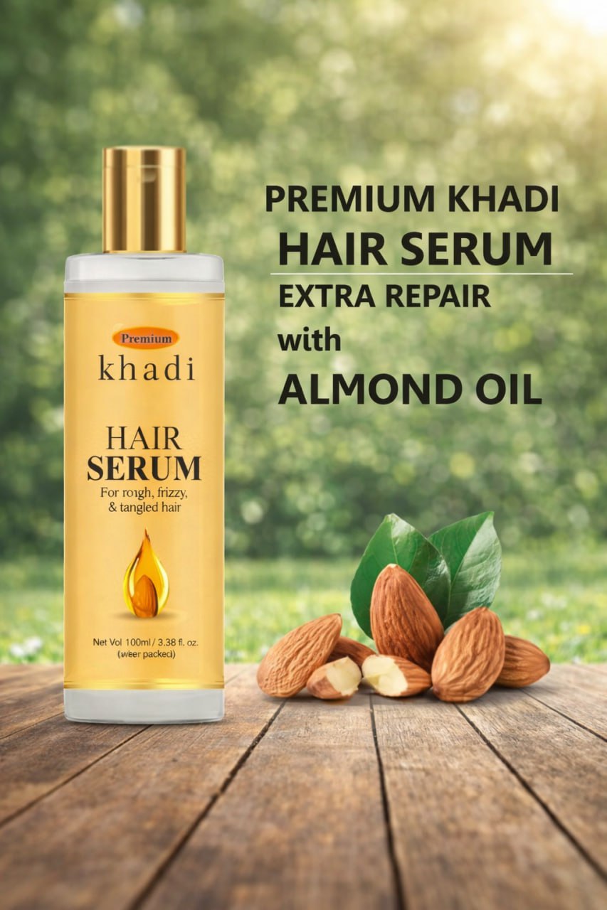 Khadi Extra Repair Hair Serum – Almond Oil & Ferment Enriched | Silky Smooth & Shiny Hair | 100ml