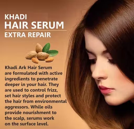 Khadi Extra Repair Hair Serum – Almond Oil & Ferment Enriched | Silky Smooth & Shiny Hair | 100ml