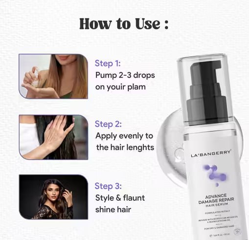 LA’BANGERRY Advance Damage Repair Hair Serum – Smooth & Frizz-Free Hair | For Dry & Damaged Hair | 50ml