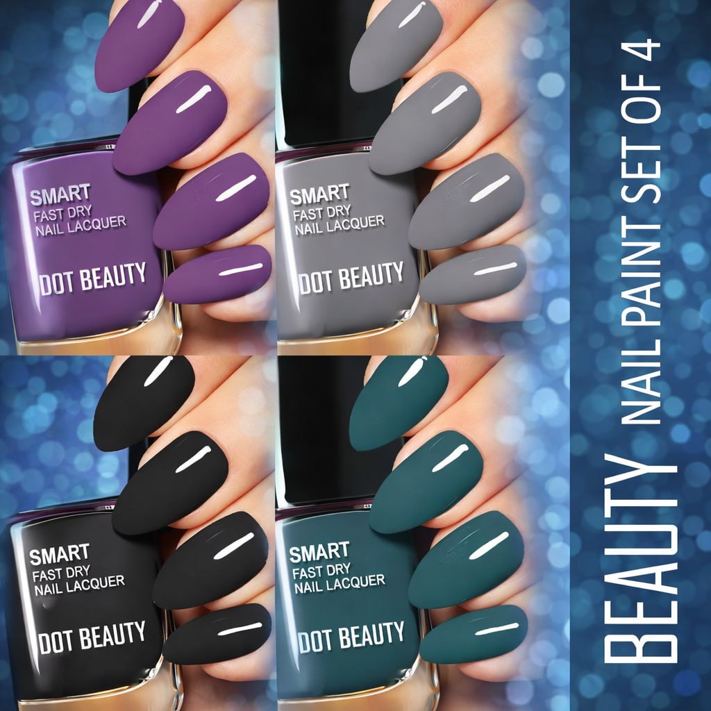 Dot Beauty Color Rich Nail Paint HD Shine Combo (Set of 4) | Long Lasting High Definition Nail Polish | Dazzling Glossy Finish Nail Colors