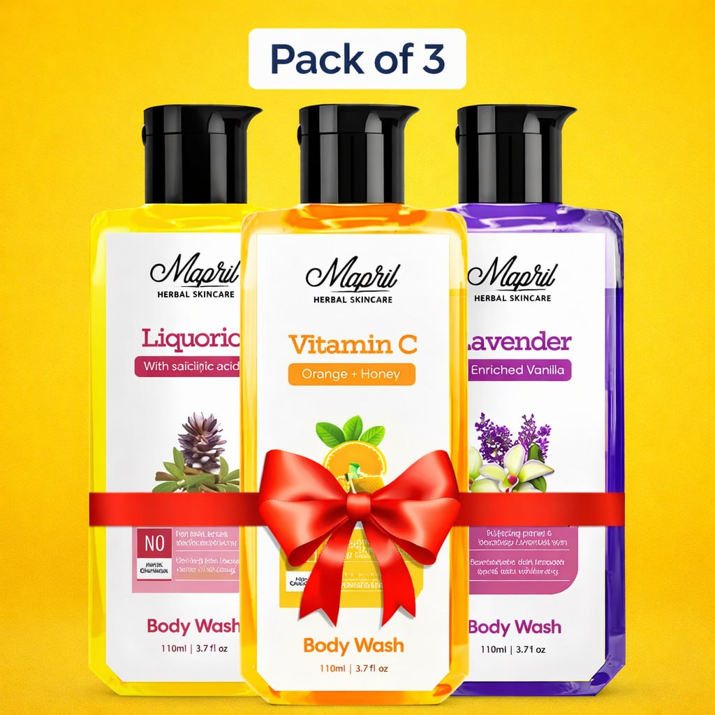 Mapril Herbal Body Wash Combo – Vitamin C, Lavender & Orange Honey | Deep Cleansing & Skin Brightening | Pack of 3 (110ml Each)