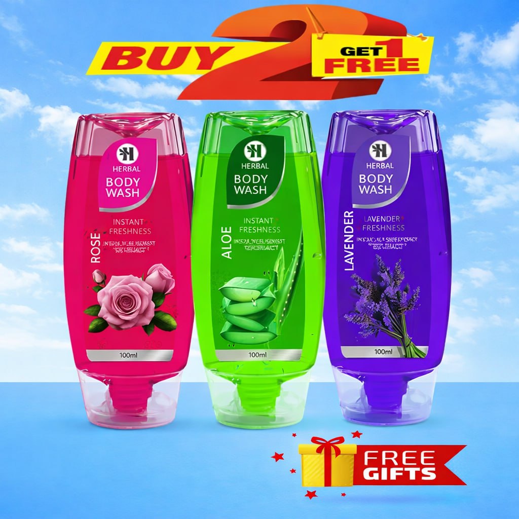 Herbal Body Wash Shower Gel Combo – Lemon, Aloe Vera & Lavender | Deep Cleansing & Refreshing Bath | 100ml × 3