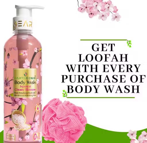 Earthgenix Japanese Cherry Blossom & Pink Rock Salt Body Wash – Anti-Acne & Radiant Skin | For Men & Women | 300ml