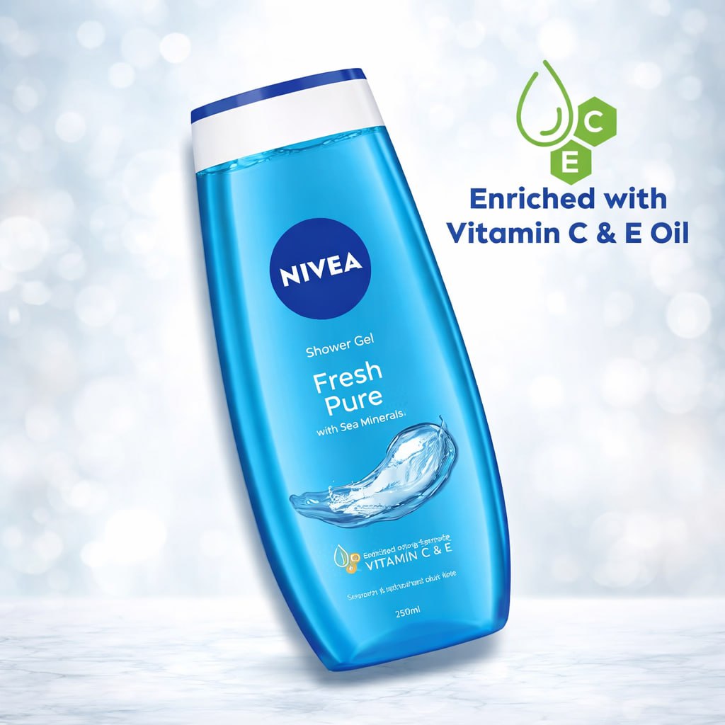 NIVEA Fresh Pure Shower Gel – Refreshing Aquatic Scent Body Wash | Deep Cleansing & Fresh Skin | 250ml