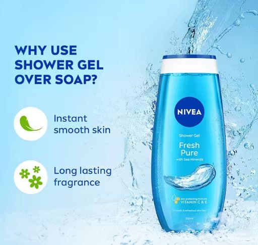 NIVEA Fresh Pure Shower Gel – Refreshing Aquatic Scent Body Wash | Deep Cleansing & Fresh Skin | 250ml