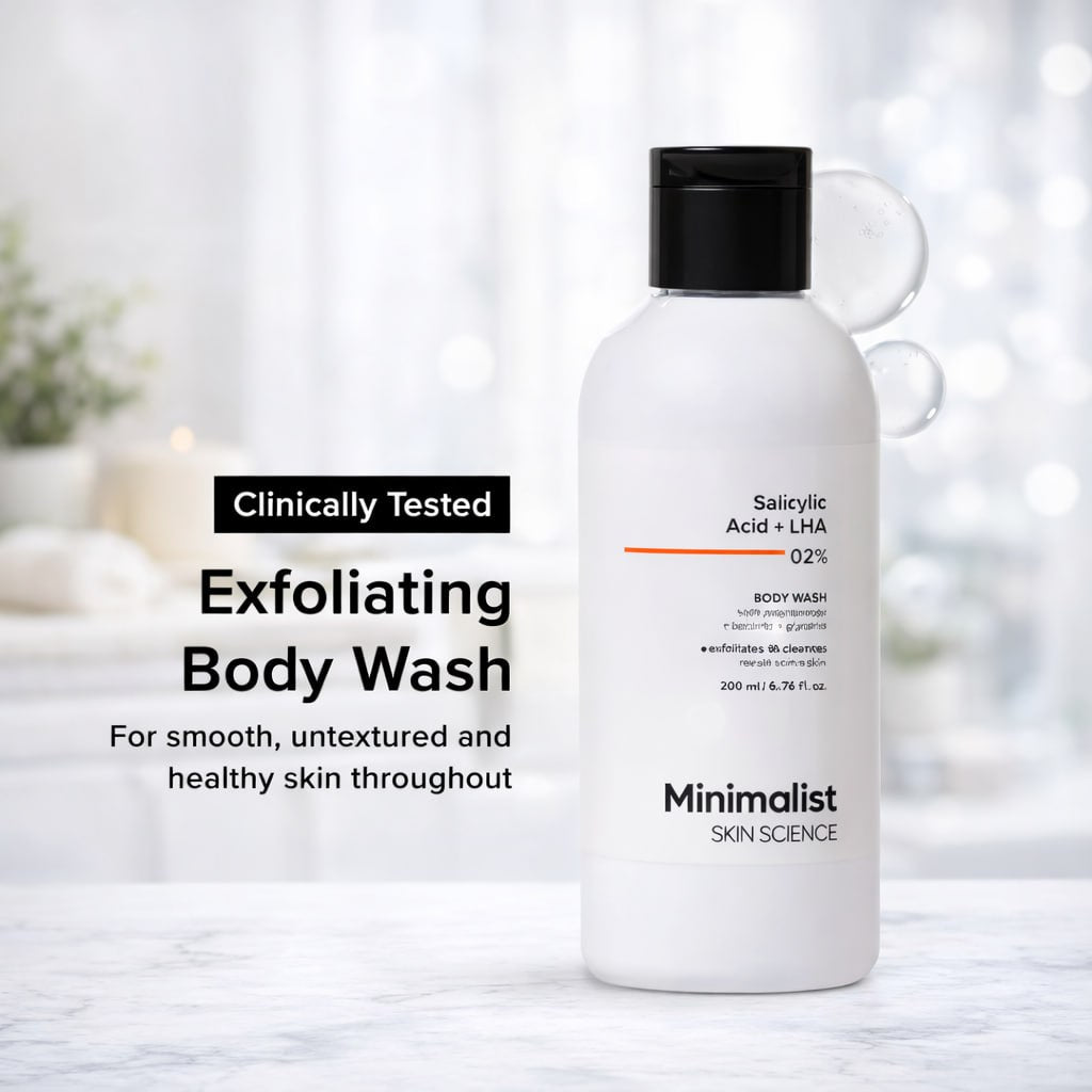 Minimalist 2% Salicylic Acid + LHA Body Wash | Gentle Exfoliating Shower Gel for Body Acne, Un-even, Rough & Bumpy Skin | Sulphate (SLS), Dye, & Fragrance-Free | 200ml