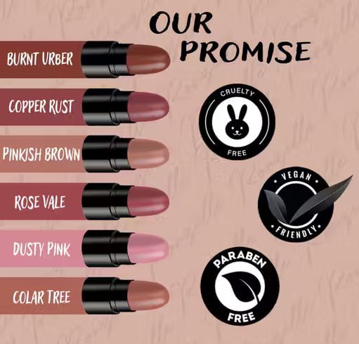 Ronzille Long Lasting Hydrating Mini Lipstick Pack of 6 (Nude Edition) | Creamy Matte Lipstick Set for Women | Highly Pigmented Lip Colors | 6g