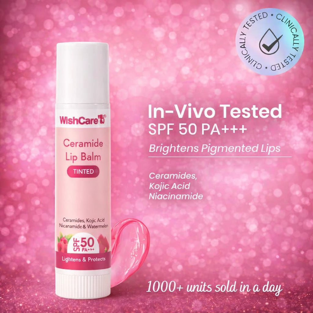 WishCare Tinted Ceramide Lip Balm SPF50 PA+++ (5g) | Lip Lightening Balm with Kojic Acid & Niacinamide | Sun Protection & Long Lasting Hydration