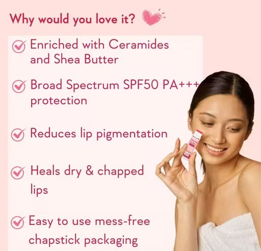 WishCare Tinted Ceramide Lip Balm SPF50 PA+++ (5g) | Lip Lightening Balm with Kojic Acid & Niacinamide | Sun Protection & Long Lasting Hydration