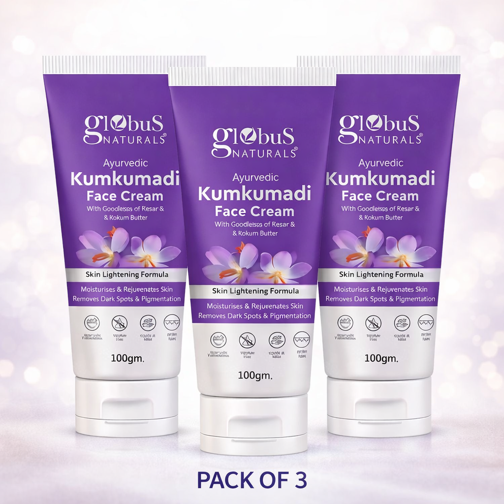 Globus Naturals Ayurvedic Kumkumadi Skin Lightening Face Cream | With Manjistha & Kokum Butter | Chemical Free & Cruelty Free | For All Skin Types | 100 g (Pack of 3)