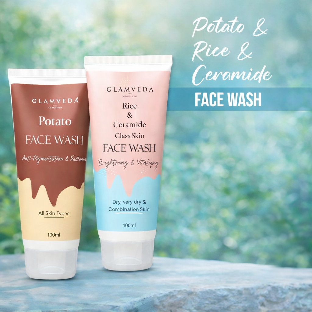 Glamveda Face Wash Combo of 3 – Potato, Rice, Ceramide, Glycolic & Salicylic Acid for Acne Control & Skin Brightening