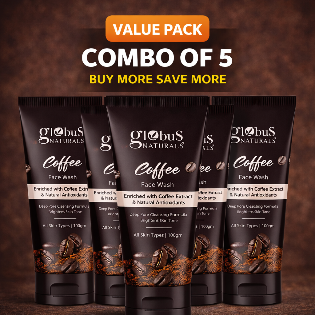 Pack of 5- Globus Naturals Coffee Face Wash – Deep Pore Cleansing & Skin Brightening (100g)